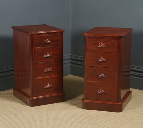 fig 1. Antique English Pair of Victorian Figured Mahogany Bedside Chests Tables  (Circa 1860)
