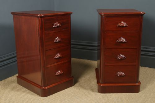 fig 2. Antique English Pair of Victorian Figured Mahogany Bedside Chests Tables  (Circa 1860)