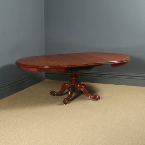 Antique English Victorian Oval Mahogany Extending Eight Seat Pedestal Dining Table / 7ft 5” Long (Circa 1850)