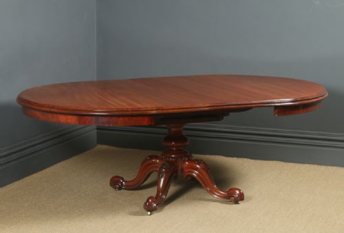 fig 1. Antique English Victorian Oval Mahogany Extending Eight Seat Pedestal Dining Table / 7ft 5” Long (Circa 1850)