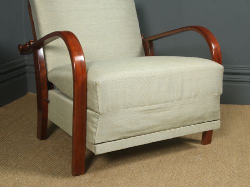 fig 1. Antique French Art Deco Beech Reclining Metamorphic Lounge Chair / Day Bed (Circa 1930)