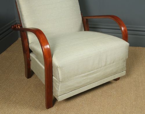fig 3. Antique French Art Deco Beech Reclining Metamorphic Lounge Chair / Day Bed (Circa 1930)