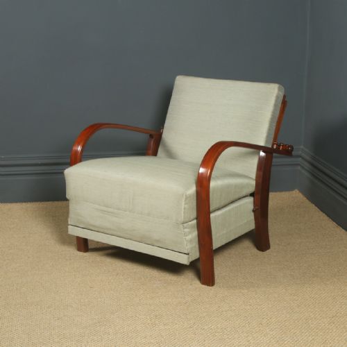 fig 4. Antique French Art Deco Beech Reclining Metamorphic Lounge Chair / Day Bed (Circa 1930)