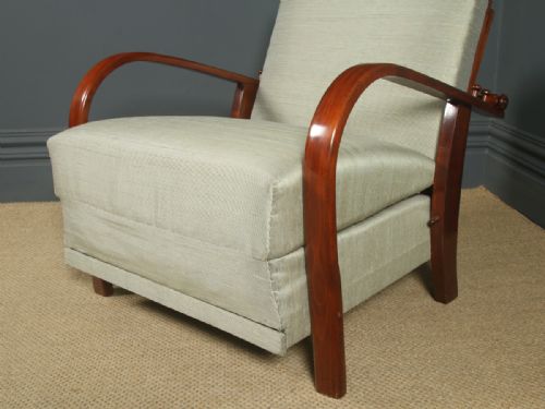 fig 6. Antique French Art Deco Beech Reclining Metamorphic Lounge Chair / Day Bed (Circa 1930)