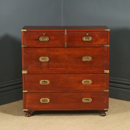 fig 2. Antique English Victorian Teak & Brass Military Campaign Chest of Drawers (Circa 1870) 