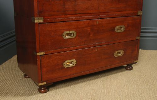 fig 3. Antique English Victorian Teak & Brass Military Campaign Chest of Drawers (Circa 1870) 