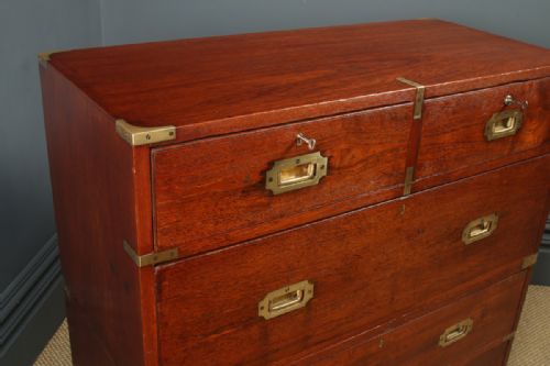 fig 4. Antique English Victorian Teak & Brass Military Campaign Chest of Drawers (Circa 1870) 