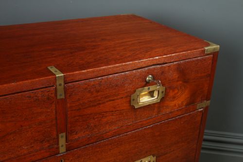 fig 6. Antique English Victorian Teak & Brass Military Campaign Chest of Drawers (Circa 1870) 