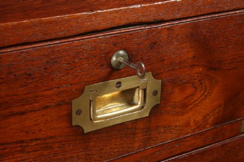 fig 7. Antique English Victorian Teak & Brass Military Campaign Chest of Drawers (Circa 1870) 
