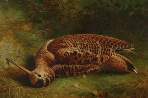 fig 4. Antique English Victorian Oil Game Painting Picture of a Woodcock Bird by Abel Hold (Circa 1868)