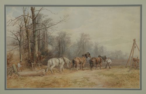 fig 1. Antique English Victorian Watercolour Painting Picture of Working Farm Horses by Walter Henry Pigott (Circa 1882)