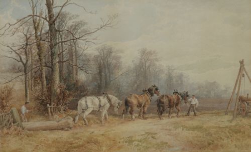 fig 2. Antique English Victorian Watercolour Painting Picture of Working Farm Horses by Walter Henry Pigott (Circa 1882)