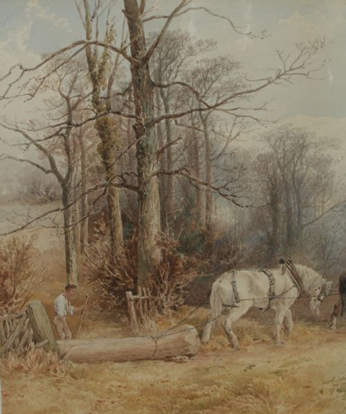 fig 3. Antique English Victorian Watercolour Painting Picture of Working Farm Horses by Walter Henry Pigott (Circa 1882)
