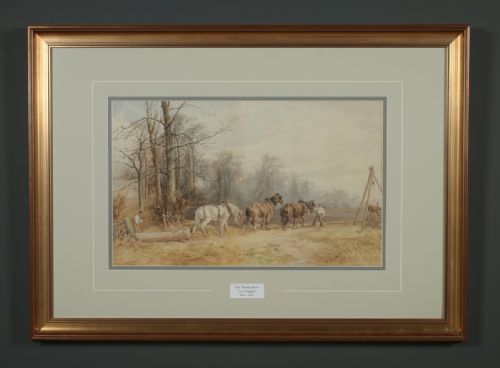 fig 4. Antique English Victorian Watercolour Painting Picture of Working Farm Horses by Walter Henry Pigott (Circa 1882)
