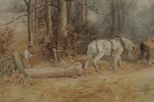 fig 5. Antique English Victorian Watercolour Painting Picture of Working Farm Horses by Walter Henry Pigott (Circa 1882)