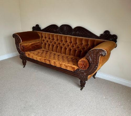 fig 2. Antique English William IV Mahogany Upholstered Double Scroll End Sofa Couch Settee (Circa 1835)