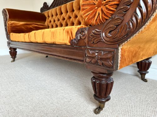 fig 4. Antique English William IV Mahogany Upholstered Double Scroll End Sofa Couch Settee (Circa 1835)