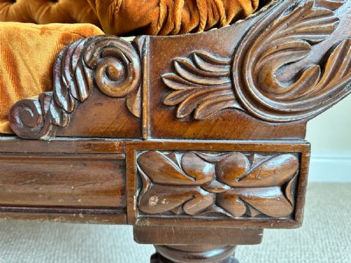 fig 5. Antique English William IV Mahogany Upholstered Double Scroll End Sofa Couch Settee (Circa 1835)