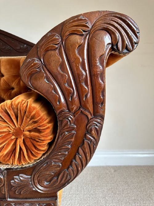 fig 7. Antique English William IV Mahogany Upholstered Double Scroll End Sofa Couch Settee (Circa 1835)