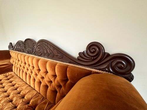 fig 8. Antique English William IV Mahogany Upholstered Double Scroll End Sofa Couch Settee (Circa 1835)