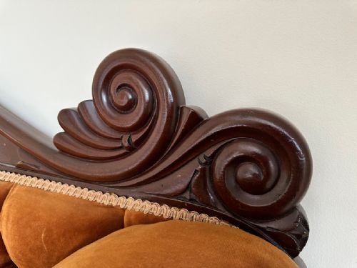 fig 9. Antique English William IV Mahogany Upholstered Double Scroll End Sofa Couch Settee (Circa 1835)