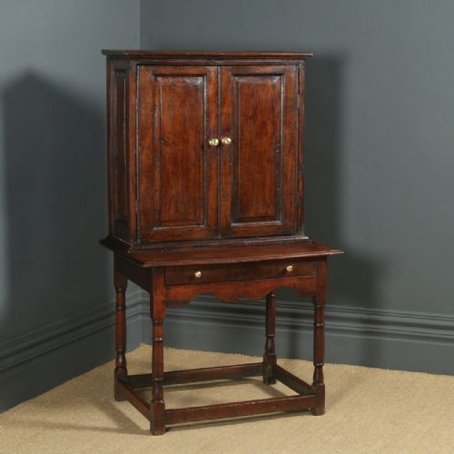 fig 1. Antique English Georgian Oak Kitchen Cupboard & Side Table (Circa 1720)