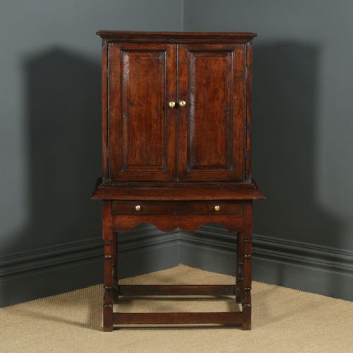 fig 2. Antique English Georgian Oak Kitchen Cupboard & Side Table (Circa 1720)