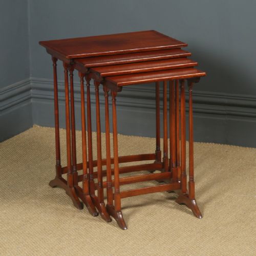 fig 1. Antique English Edwardian Set of Four Regency Style Mahogany Nest of Side / Lamp / Coffee Tables (Circa 1910)