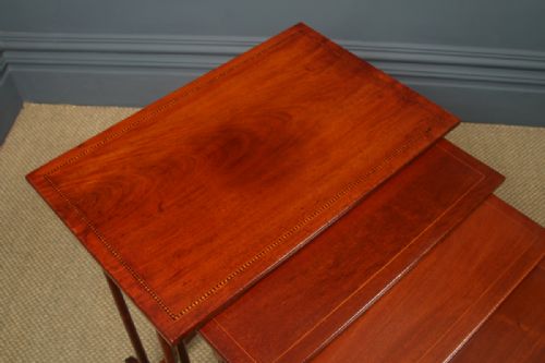fig 3. Antique English Edwardian Set of Four Regency Style Mahogany Nest of Side / Lamp / Coffee Tables (Circa 1910)