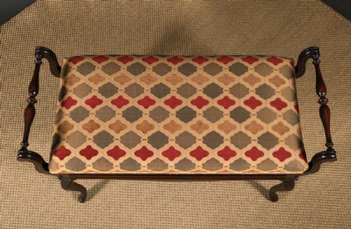 fig 3. Antique English Victorian Rococo Mahogany Upholstered Piano / Music / Duet Stool (Circa 1880)
