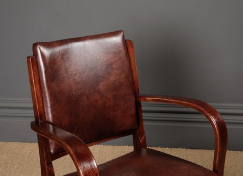 fig 1. English Art Deco Oak & Leather Revolving Office Desk Arm Chair (Circa 1935)