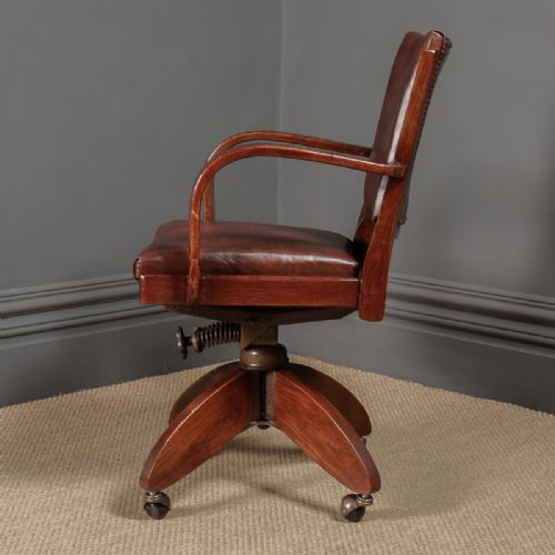 fig 5. English Art Deco Oak & Leather Revolving Office Desk Arm Chair (Circa 1935)