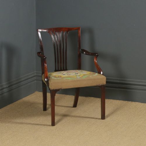 Antique English Georgian Mahogany Elbow Office / Desk / Dining / Arm Chair / Carver (Circa 1780)