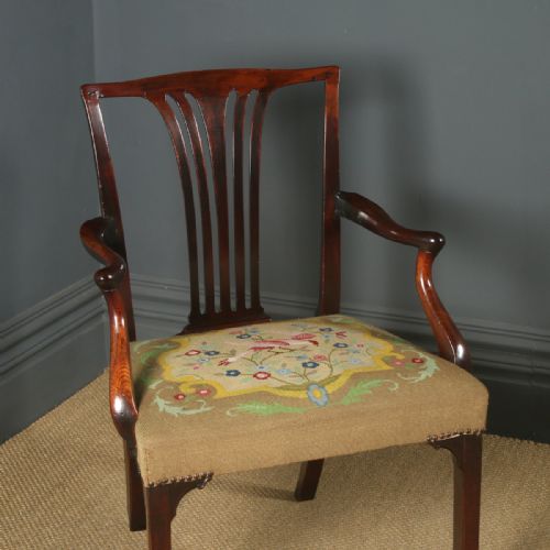 fig 2. Antique English Georgian Mahogany Elbow Office / Desk / Dining / Arm Chair / Carver (Circa 1780)