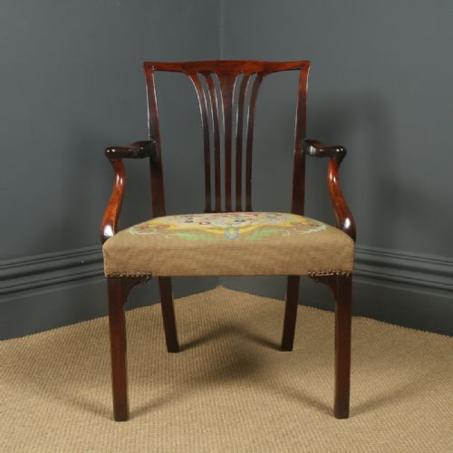 fig 4. Antique English Georgian Mahogany Elbow Office / Desk / Dining / Arm Chair / Carver (Circa 1780)