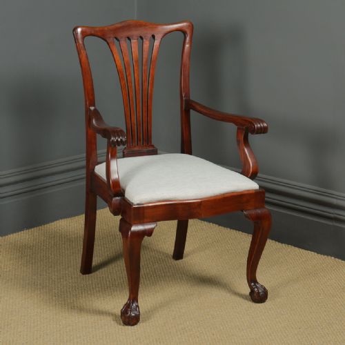 fig 1. Antique English Georgian Chippendale Style Mahogany Elbow Office / Desk / Dining / Arm Chair / Carver (Circa 1880)