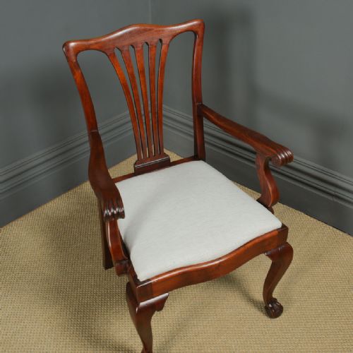 fig 2. Antique English Georgian Chippendale Style Mahogany Elbow Office / Desk / Dining / Arm Chair / Carver (Circa 1880)