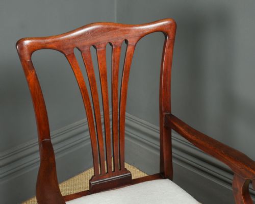 fig 4. Antique English Georgian Chippendale Style Mahogany Elbow Office / Desk / Dining / Arm Chair / Carver (Circa 1880)