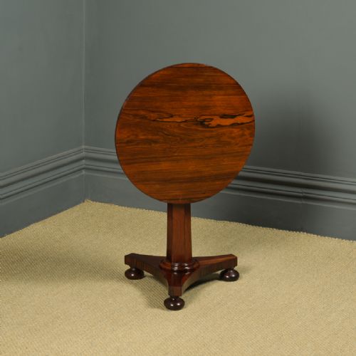 Antique English William IV Rosewood Wine Occasional Round Lamp Tripod Table (Circa 1830)