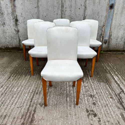 Antique English Art Deco Epstein Set of Six 6 Walnut Upholstered Dining Chairs  (Circa 1935)