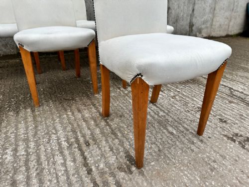 fig 2. Antique English Art Deco Epstein Set of Six 6 Walnut Upholstered Dining Chairs (Circa 1935)