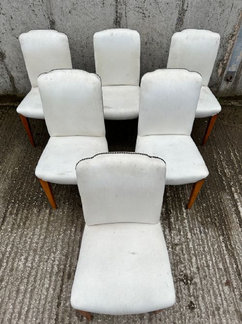 fig 4. Antique English Art Deco Epstein Set of Six 6 Walnut Upholstered Dining Chairs (Circa 1935)