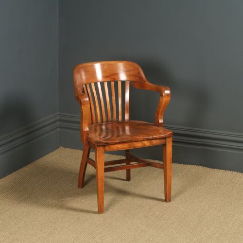 Antique English Edwardian Birch Office Desk Elbow Tub Arm Chair (Circa 1910)
