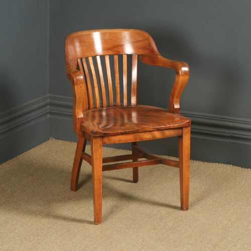 fig 1. Antique English Edwardian Birch Office Desk Elbow Tub Arm Chair (Circa 1910)