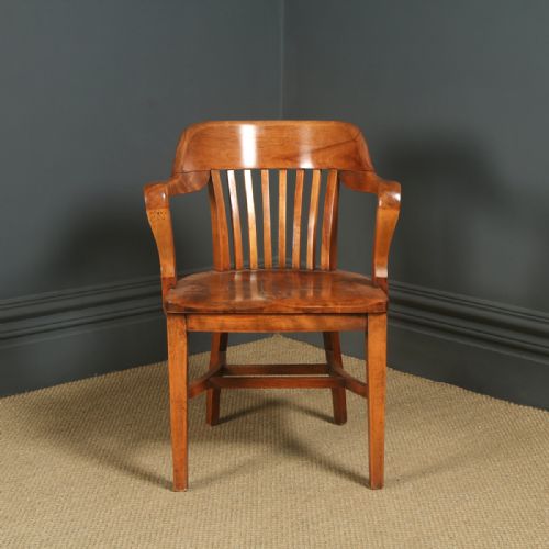 fig 2. Antique English Edwardian Birch Office Desk Elbow Tub Arm Chair (Circa 1910)