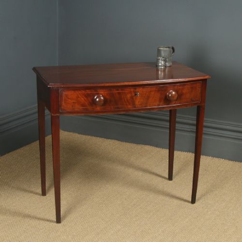 fig 1. Antique English Georgian Regency Mahogany Inlaid Bow Front Occasional Side Lamp Writing Table (Circa 1820)