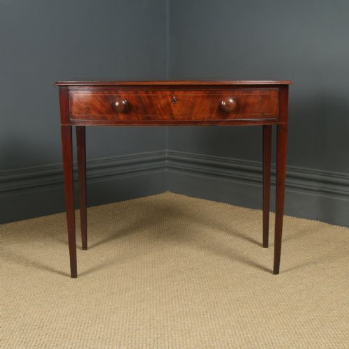 fig 2. Antique English Georgian Regency Mahogany Inlaid Bow Front Occasional Side Lamp Writing Table (Circa 1820)