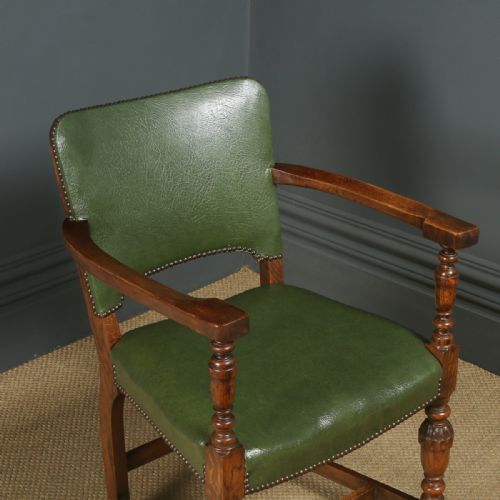 fig 2. Antique English George V Oak Office Desk Elbow Tub Arm Chair (Circa 1925)