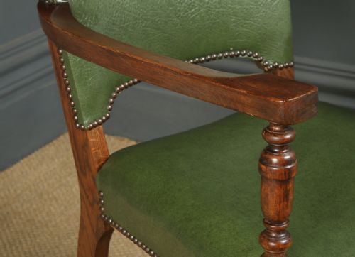 fig 3. Antique English George V Oak Office Desk Elbow Tub Arm Chair (Circa 1925)