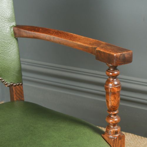 fig 4. Antique English George V Oak Office Desk Elbow Tub Arm Chair (Circa 1925)